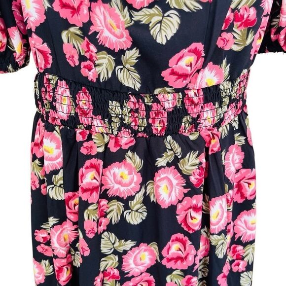Unique Vintage Floral Pink and Black midi/maxi Dress w/sweetheart neck size L - Picture 4 of 8